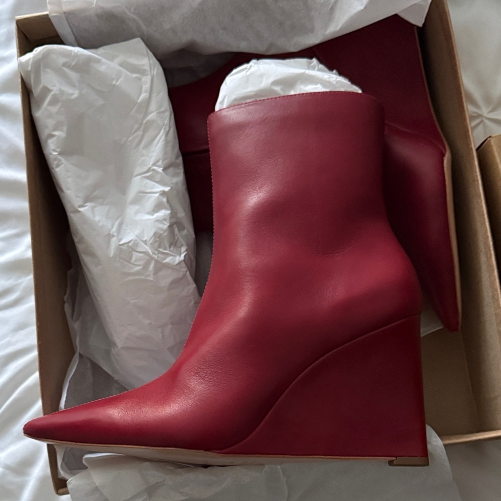 Anthropologie Red Wedge Boots